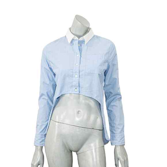 Jonathan Simkhai Hi-low Cropped Oxford Shirt Blue size Small - Picture 2 of 8